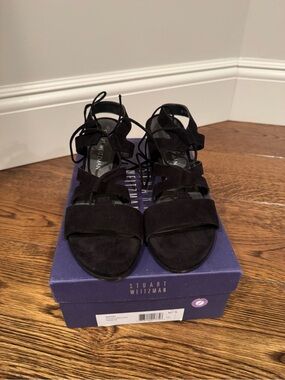 Stuart Weitzman Black Suede Lace-Up Sandals